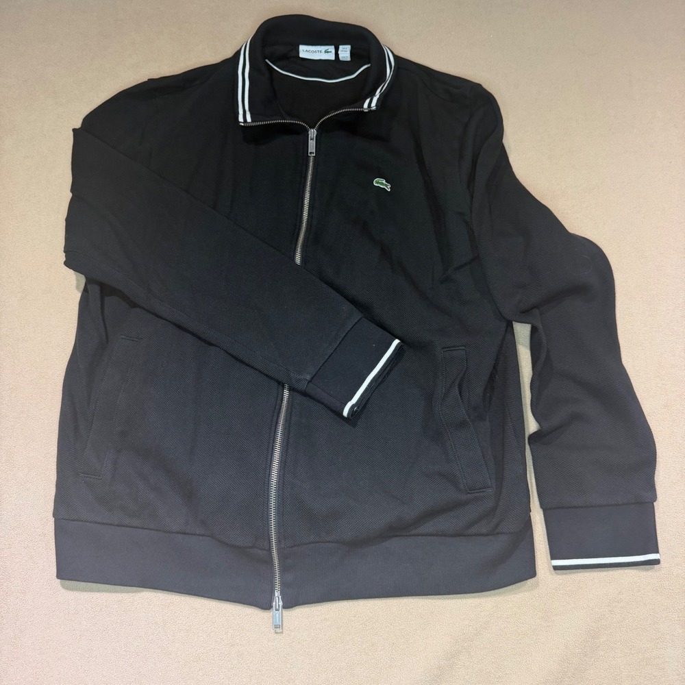 Lacoste Mens Black Pique Full Zip Track Jacket White Tipped SH1455 Size 3XL 8
